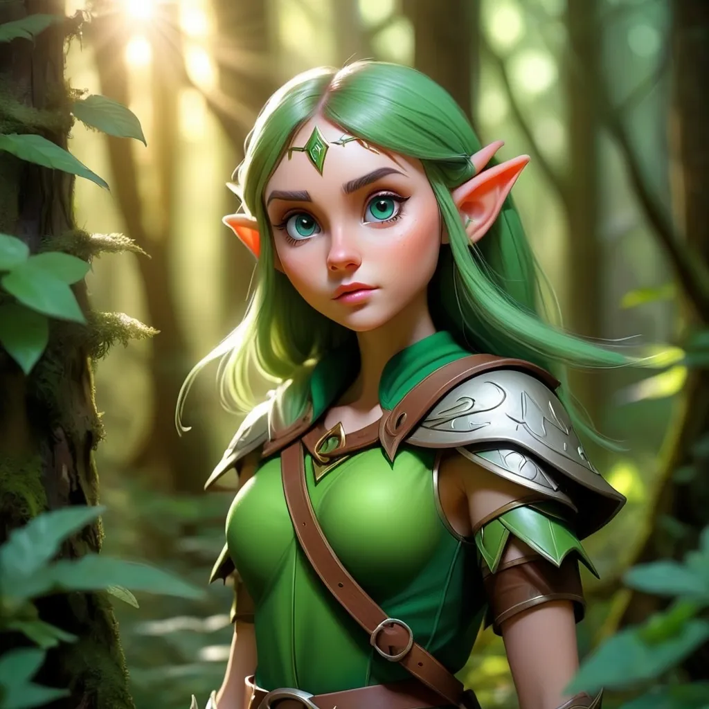 Prompt: Elf ranger in a mystical forest around sunlightApply ghibili effect and add cute girl lfiend to this pic


