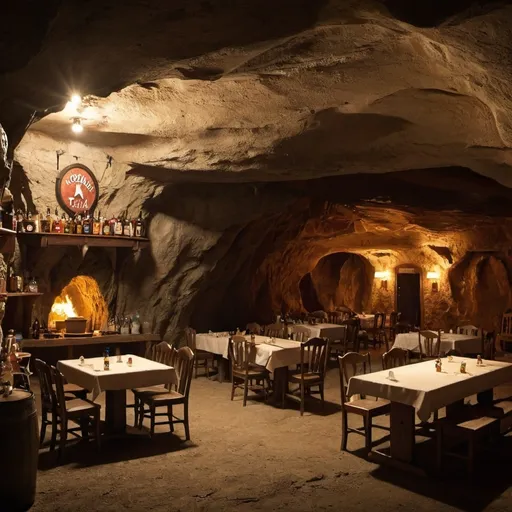 Prompt: A loud tavern located in a cave. 