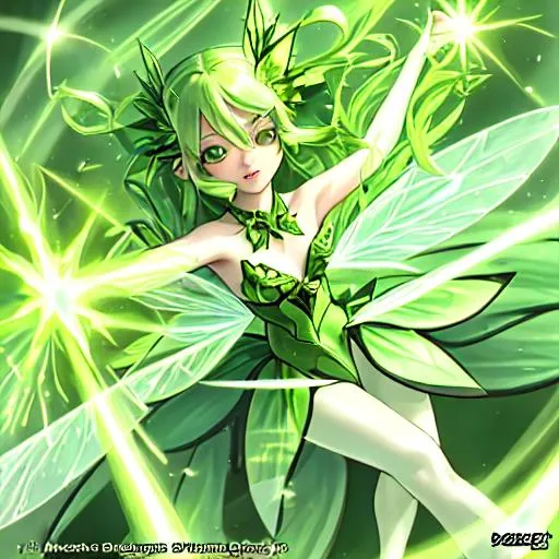 Prompt: a green fairy in the middle
