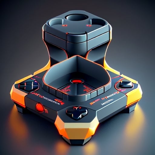 Prompt: standart isometric {game console}, soft smooth lighting, with soft colors, 100mm lens, 3d blender render, trending on polycount, modular constructivism, yellow background, physically based rendering, centered.