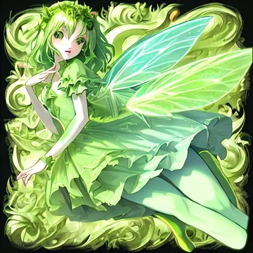 Prompt: a green fairy in the middle
looks like 3 years old would draw