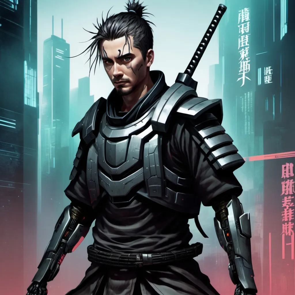 Prompt: James dashner style cyber samurai for book cover