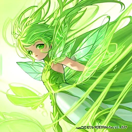 Prompt: a green fairy looks like 3 years old would draw tiny