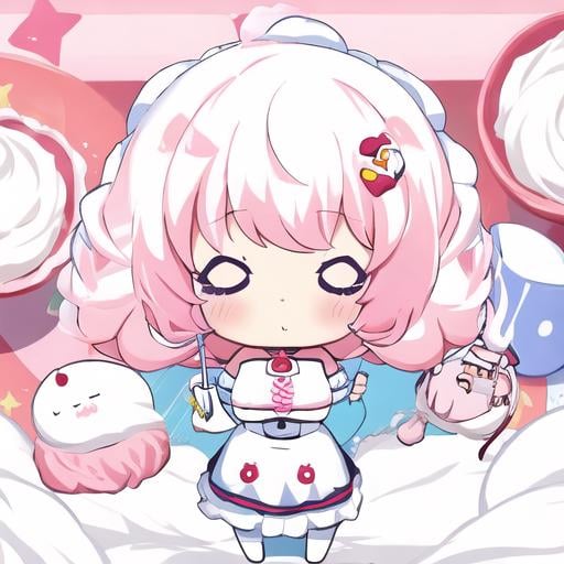 Prompt: whipped cream as a cute mascot give her a cute body 