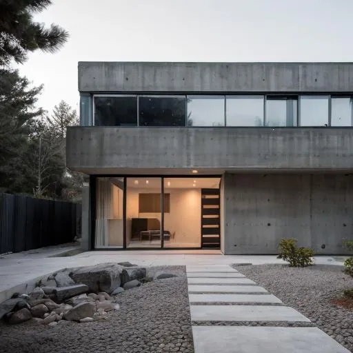 Prompt: Brutalist architecture, small 3-story house, large home office, concrete construction, minimalistic design, high quality, detailed rendering, brutalist style, neutral tones, natural lighting, spacious interior, professional construction, architectural masterpiece outside view