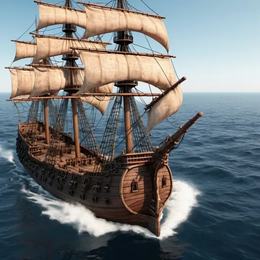 Prompt: realistic photo. high resolution. 3D animation of ancient fleet of wooden warships on the ocean.