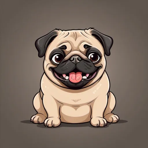 Prompt: Cute fat pug dog cartoon with tongue sticking out smiling