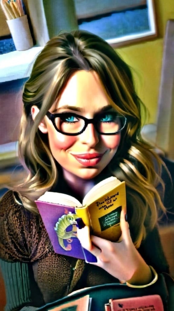 Prompt: Me as a beautiful adorable bookworm 