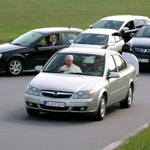 Prompt: pope driving in opel vectra