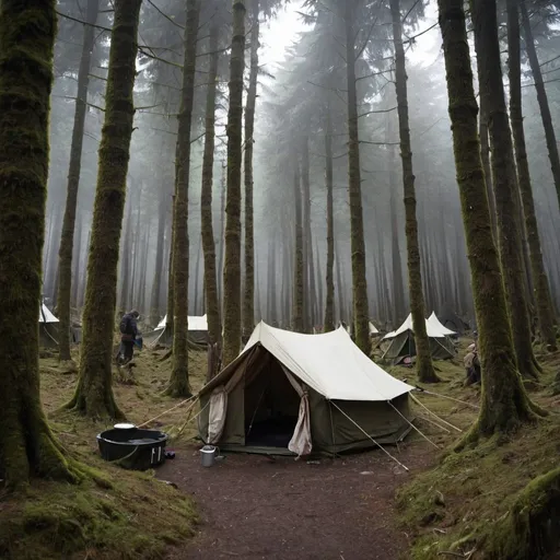 Prompt: Guerilla forest camp