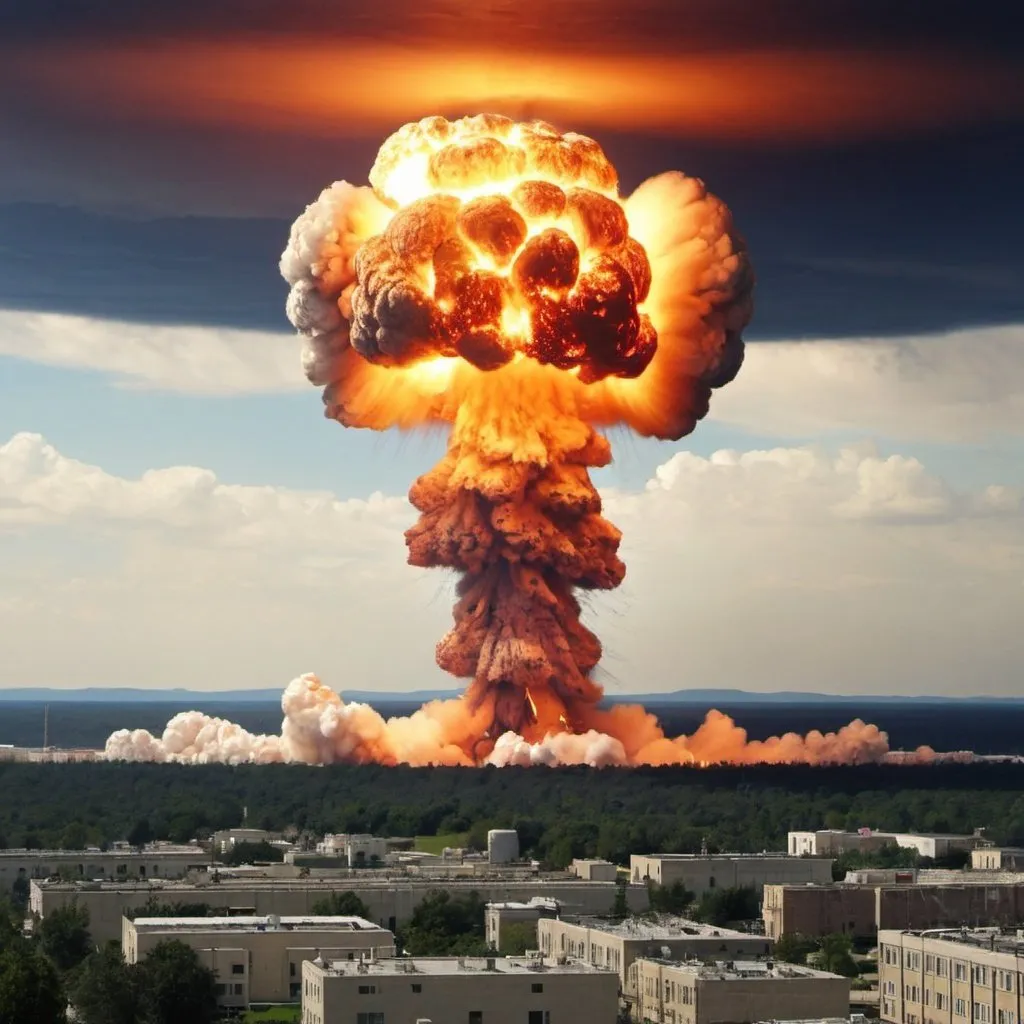 Prompt: The earth is on having a nuclear war and explosion are everywhere