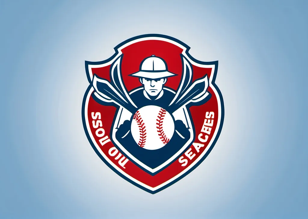 Prompt: Create a light blue, white and red logo for a baseball team called the Seoul Searchers