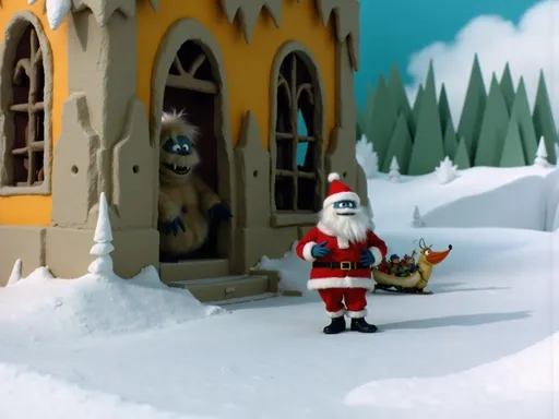 Prompt: Bumble in the north pole with Santa claus