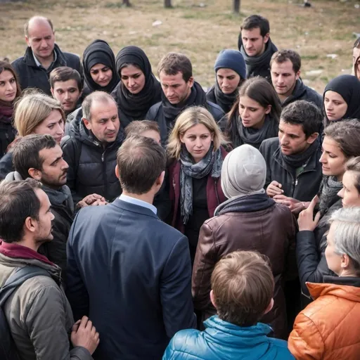 Prompt: can you develop a picture of a group of european people who are discussing on how to improve policies regarding the integration of refugees and migrants?
