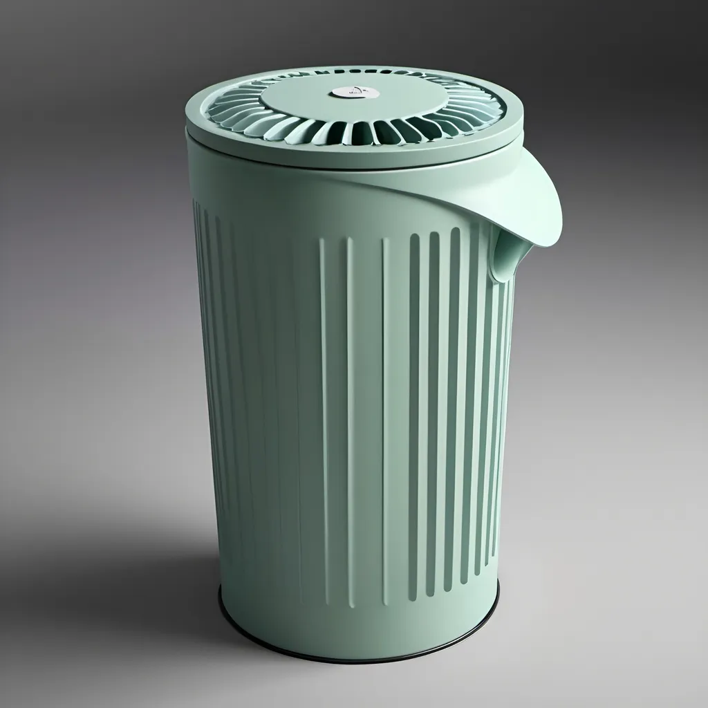 Prompt: The design of a garbage can that will give us a gift by pouring separate garbage into it