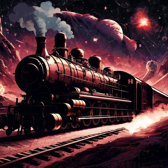 Prompt: a steam train travelling through the galaxy, insanely detailed , fine lines , screen splash , amazing , cinematic