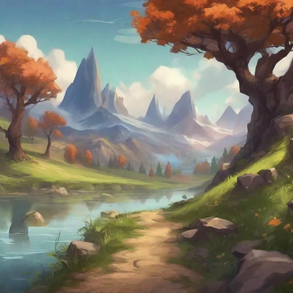 Prompt: Make me a landscape for a adventure game it should have a aspect of realism but still look like a fairytale, it should have high mountains and low fields with rivers lakes