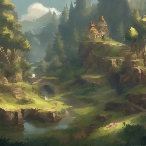 Prompt: Make me a landscape for a adventure game it should have a aspect of realism but still look like a fairytale