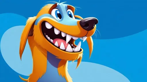 Prompt: a cartoon dog with a big mouth and big teeth and blue nose  and a blue background, , furry art,  concept art