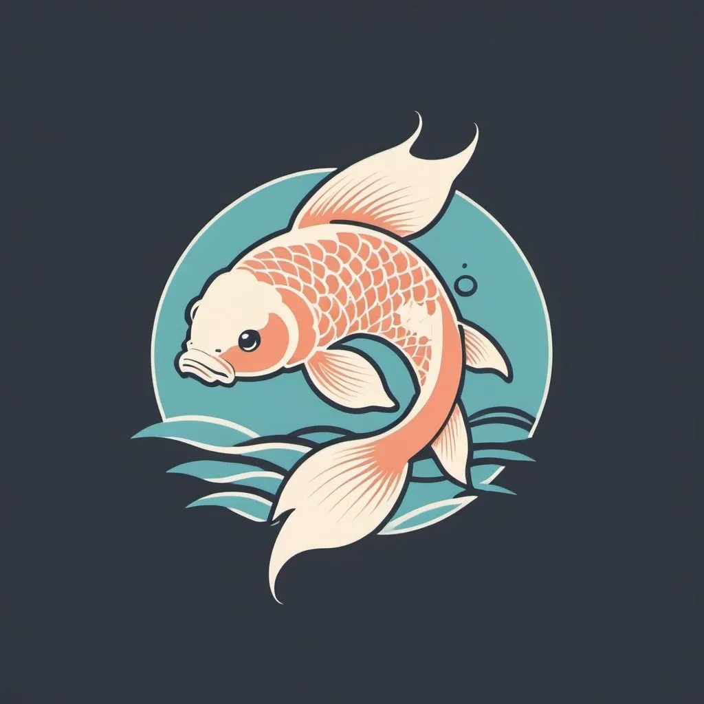 Prompt: Minimalist, retro design of a koi fish, pastel colors, simple lines, clean and elegant, vintage, retro aesthetic, koi fish, logo design, simple and impactful, surfing silhouette, clean pastel tones, 80s vibe, sleek and elegant, vintage inspiration, artistic, high-quality, smooth lines, pastel color palette, retro logo, minimalistic approach