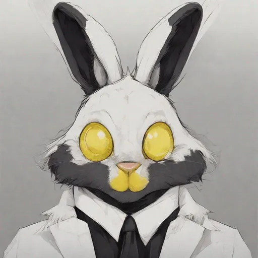 Prompt: Rabbit person with pure black fur and yellow eyes