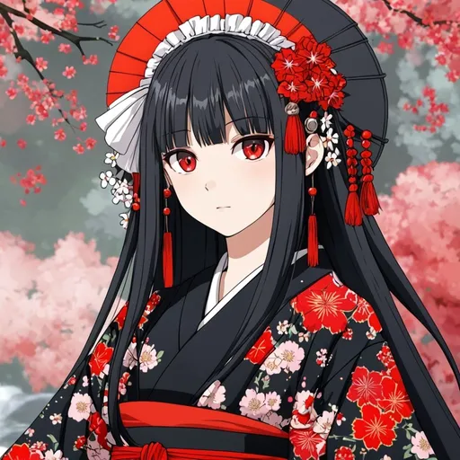 Prompt: Anime garota, cabelo preto longo, expressão muito raivosa, roupas pretas japonesas, close no rosto