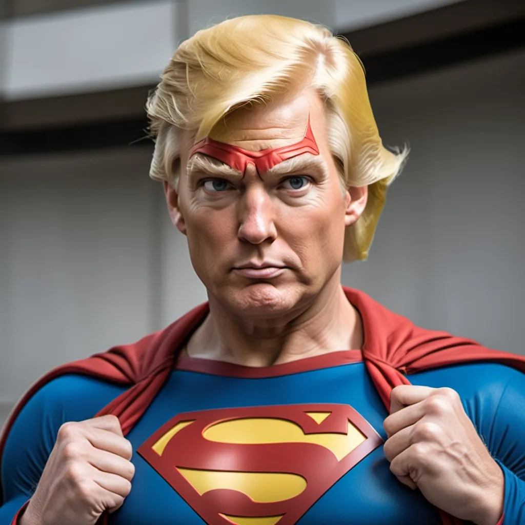 Prompt: Trump blonde hair as Superman