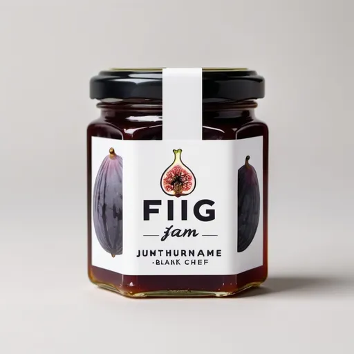 Prompt: (rectangular label design) 3cm height, 4cm width, (stylized black fig icon), white background, (homemade jam), top section featuring the fig design, (blank rectangle in bottom right for date and chef's name), minimalist style, professional layout, vibrant and bold imagery, clean and crisp appearance, appealing to homemade product enthusiasts, suitable for branding and packaging.