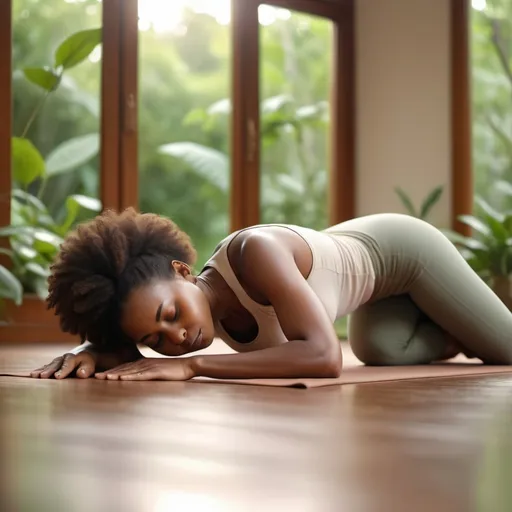 Prompt: african woman in balasana position
