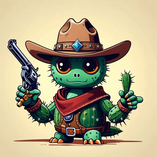 Prompt: cowboy humanoid cactus in a cowboy hat with a six-shooter revolver, wild west