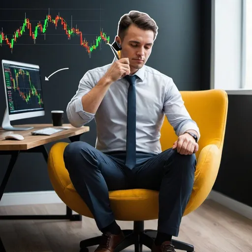 Prompt: A man sitting on a chair and doing forex trading make it sticker
