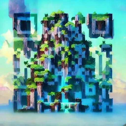 Prompt: A magnificent floating island in the sky above the sea, defying gravity, floating and flying island, waterfall, epic lighting, epic composition, highly detailed