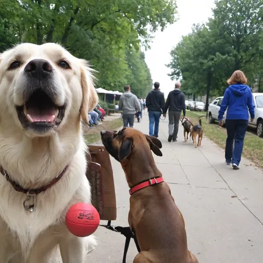 Prompt: dog walking his balls
