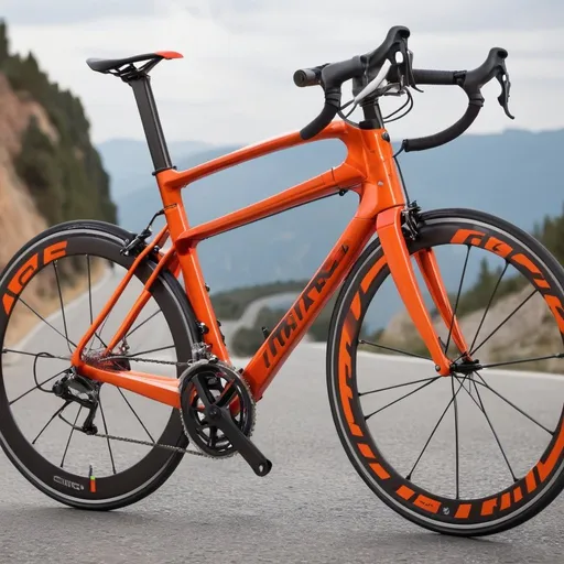 Prompt: Road competition bike in red-orange color