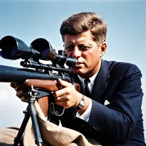 Prompt: John F. Kennedy Holding A Sniper Rifle And Is Aiming It