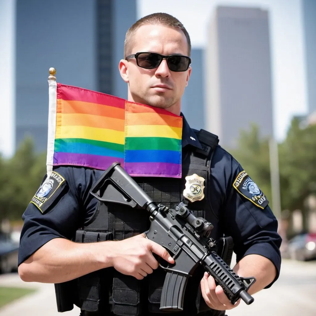 Prompt: gay flag is getting shootet with S.W.A.T