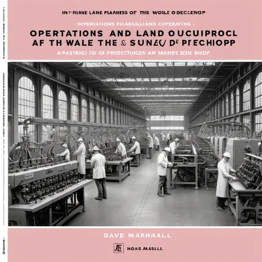 Prompt: Book cover in one plane occupying the whole book cover having the size Height 1873 and 1600 width.Title 'Operations Planning and Control '.Subtitle ' Mastering the Art and Science of Efficiency'.Author' Dave Marshall'. A simple situation of the workers operating the machines on a production shop floor.
 Color combination 'Light Pink and  and White.