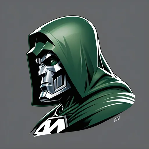 Prompt: Side profile view, doctor doom, American NFL football logo, sharp