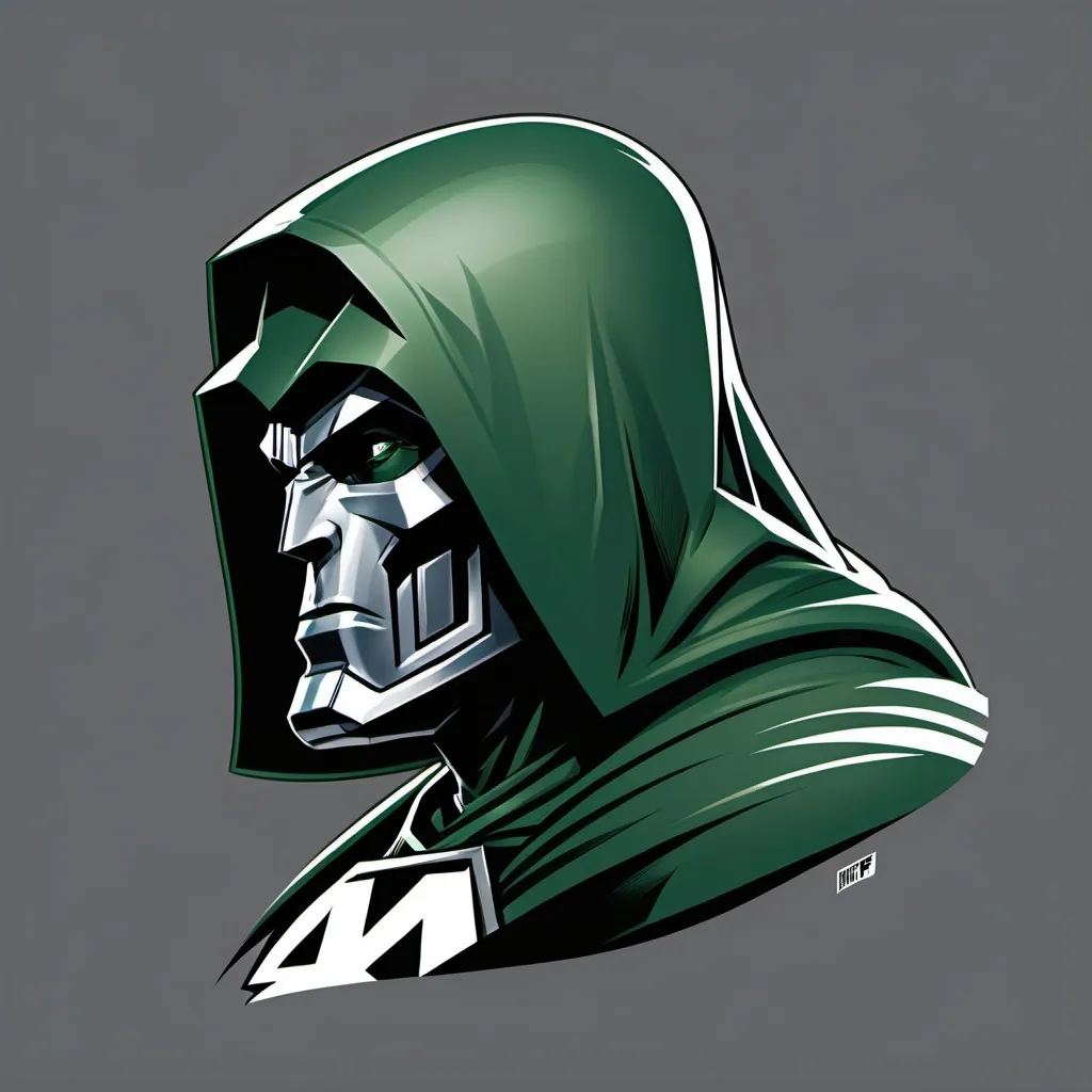 Prompt: Side profile view, doctor doom, American NFL football logo, sharp