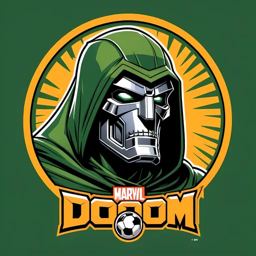 Prompt: Side view, doctor doom, football logo, sharp