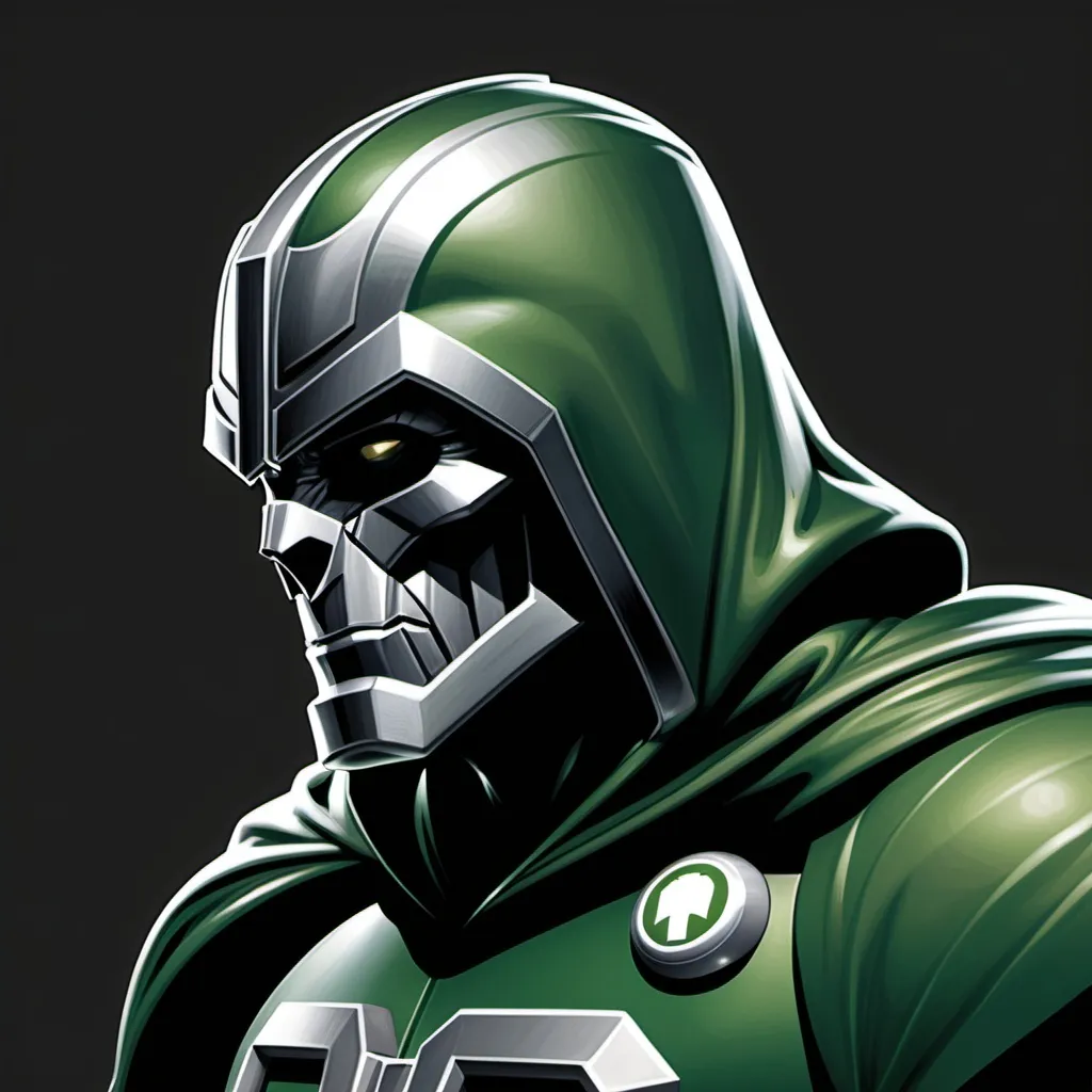 Prompt: Side profile view, doctor doom, American NFL football logo, sharp