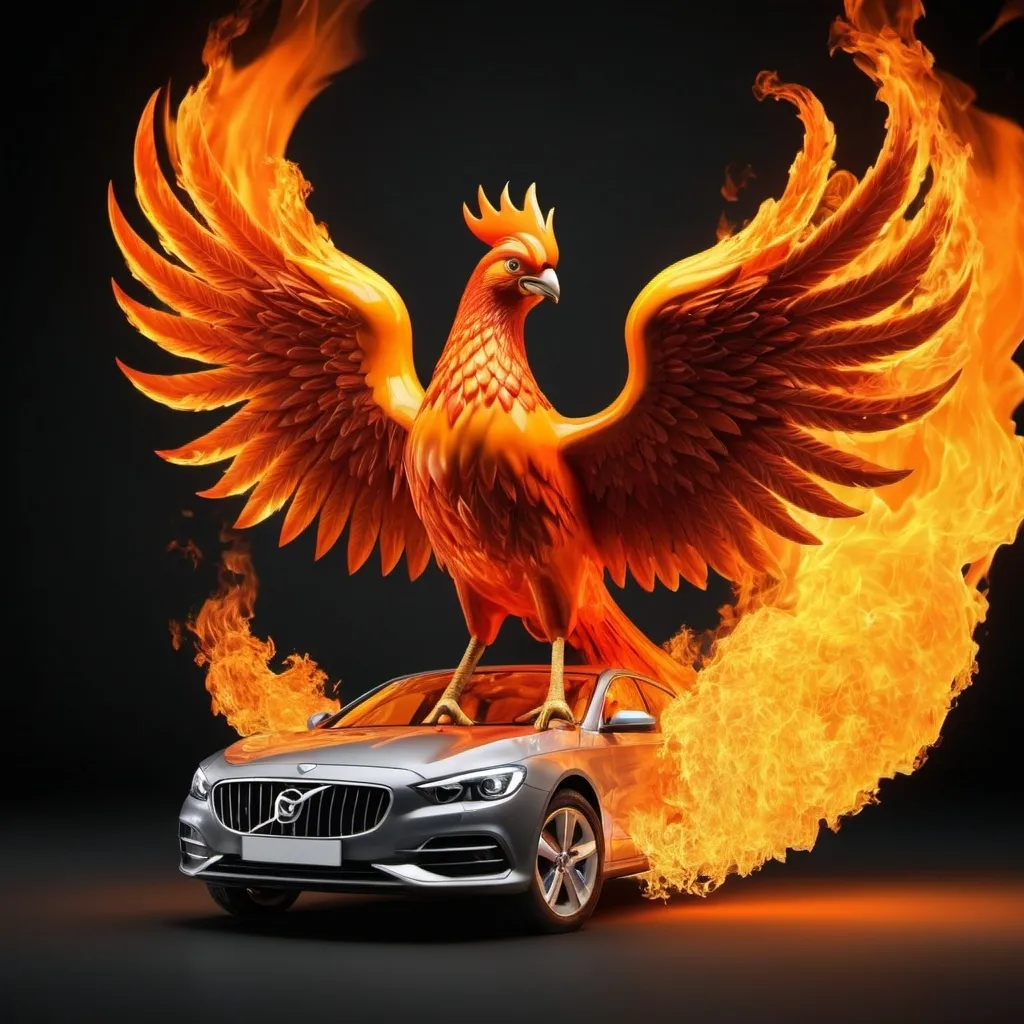 Prompt: Vogel Phönix aus Flammen mit Hintergrund und oben drauf das LOGO K.P. Autoservice GmbH  in 3d