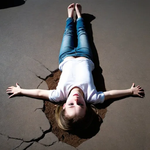 Prompt: An illusion art of a girl lying on ground traumatised