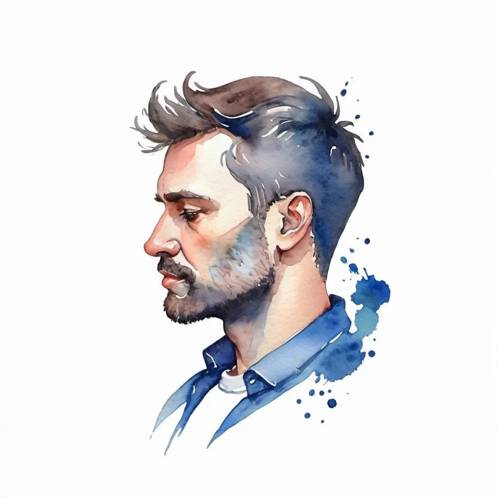 Prompt: watercolor man art logo profile