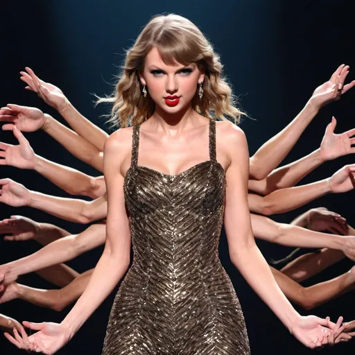 Prompt: Taylor swift with 100 arms like a centipede.