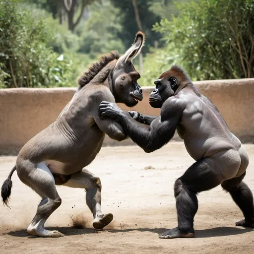 Prompt: a donkey fighting a gorilla


