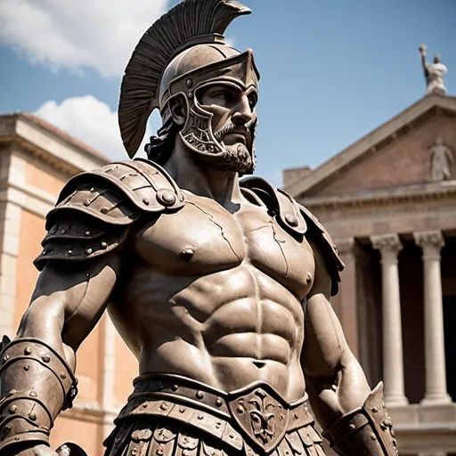 Prompt: crie imagem de uma estatua de grega de homem forte  gladiador com fundo  trasnparente