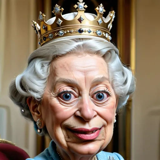 Prompt: cartoon painted caricature of the queen