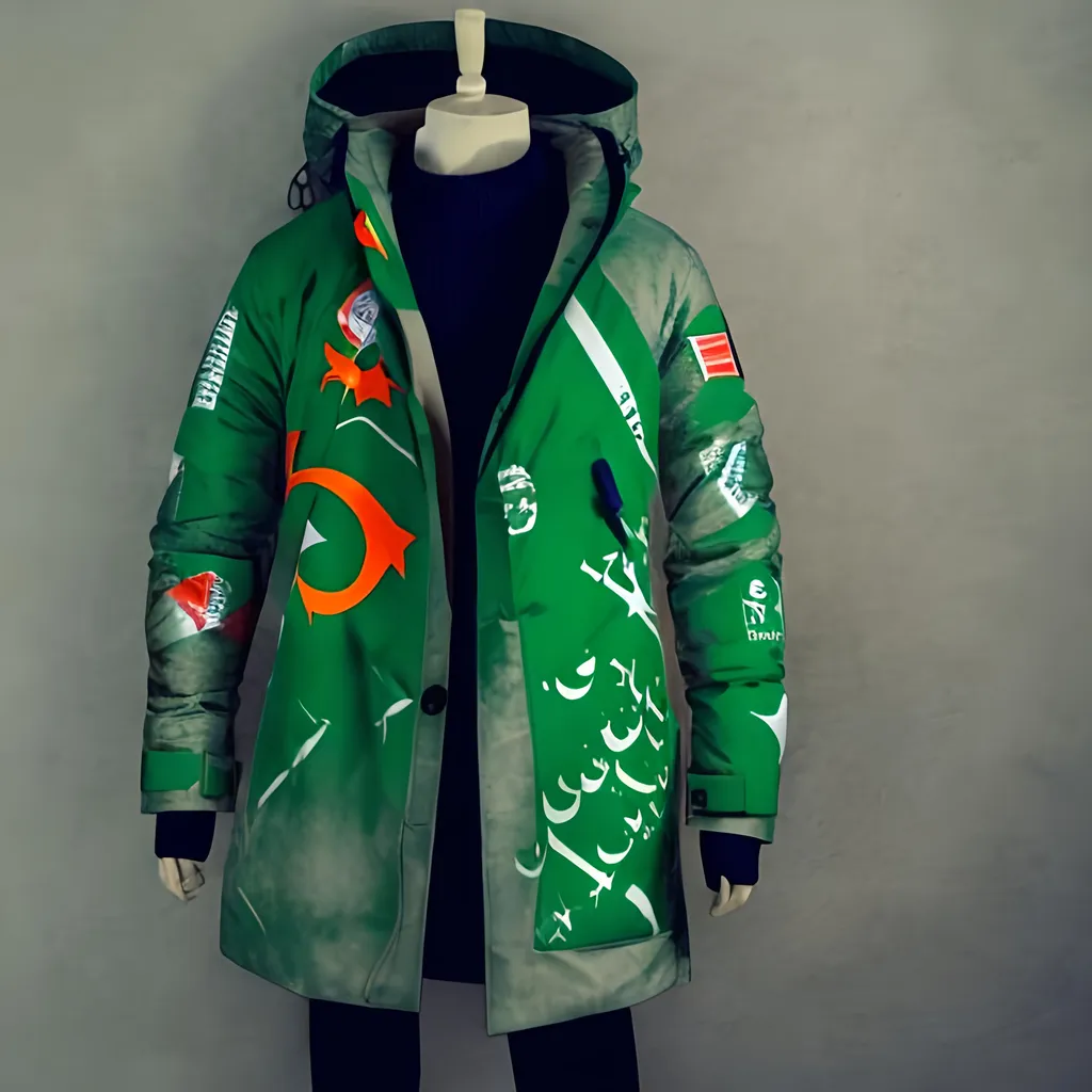 Prompt: Winter jacket Pakistani flags 
