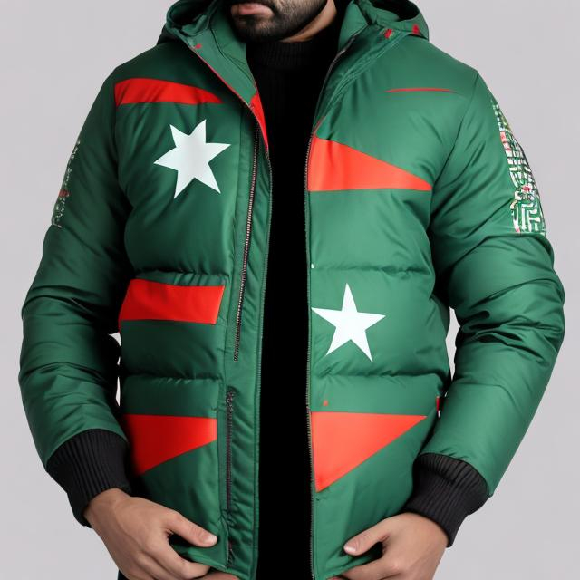 Prompt: Winter jacket Pakistani flags 